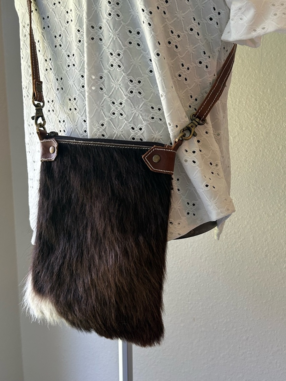 Multi-Color Leather Fur Crossbody Bag; Cotton; Travel/Work/Casual